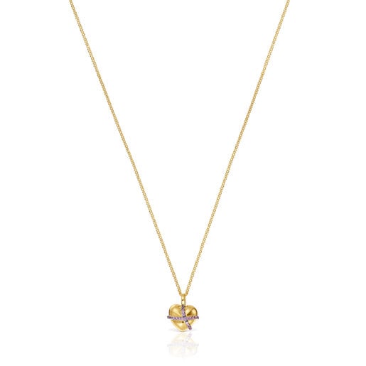 Medium 18 kt gold-plated silver heart Necklace with rhodolite Lligat