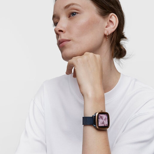 Rellotge smartwatch d'acer IPRG rosa i braçalet d'acer IP blau D-Connect