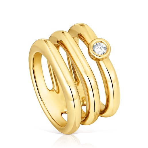 Dreifach-Ring Line LGD aus 18 kt vergoldetem Silber mit einem im Labor gezüchteten Diamanten