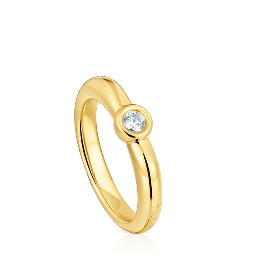 Breiter Ring Line LGD aus 18 kt vergoldetem Silber mit einem im Labor gezüchteten Diamanten