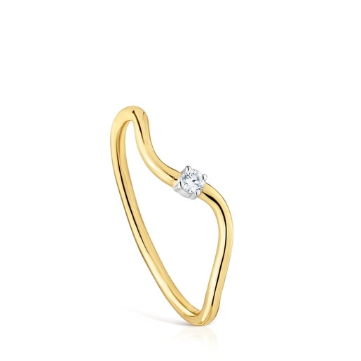 Anillo onda de oro y diamantes Daisy